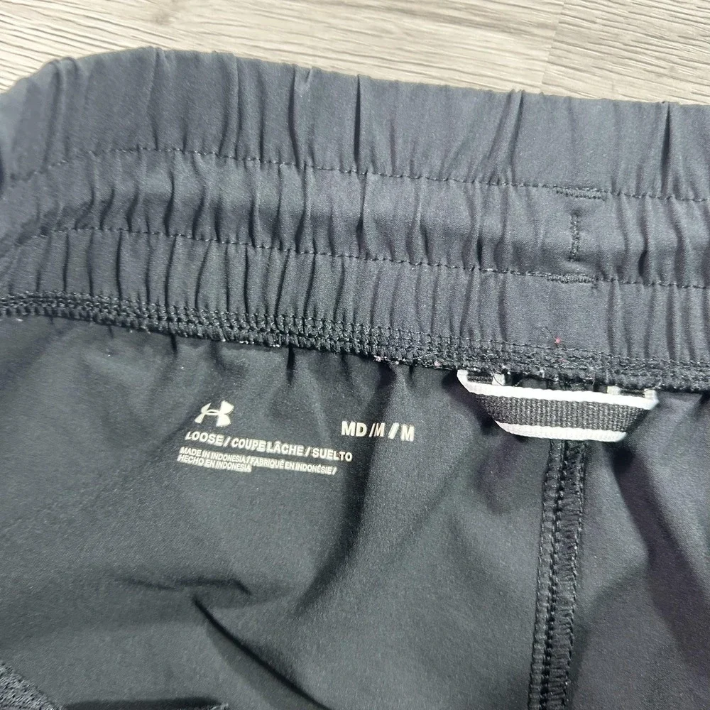 Under Armour Track Pants Mens Medium Black Woven Zip Hem Ventilated 1370428